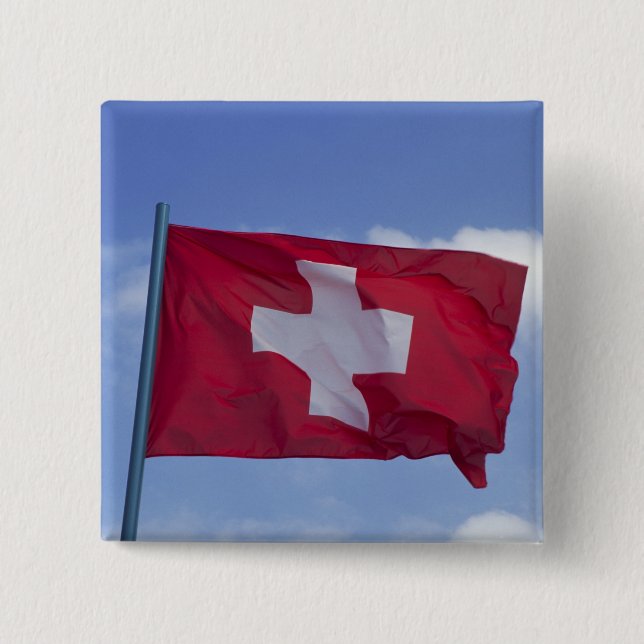 Badge Carré 5 Cm Drapeau suisse RF) (Devant)