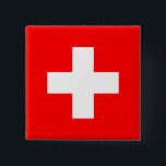 Badge Carré 5 Cm Drapeau suisse (Suisse)<br><div class="desc">Ce dessin présente le drapeau de la Suisse (officiellement la Confédération suisse), pays enclavé au centre de l'Europe. Il s'agit d'une république fédérale, divisée en 26 cantons, dont la capitale est Berne, et la plus grande ville de Zurich. Le pays borde l'Allemagne au nord, l'Autriche et le Lichtenstein à l'est,...</div>