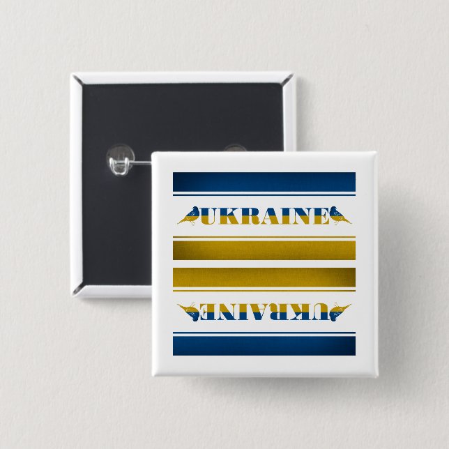 Badge Carré 5 Cm Drapeau Ukraine, Oiseaux Nightingale Nationaux (Devant & derrière)