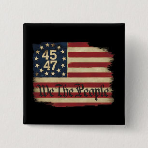 Badge Carré 5 Cm Drapeau vintage en détresse We The People Trump 45