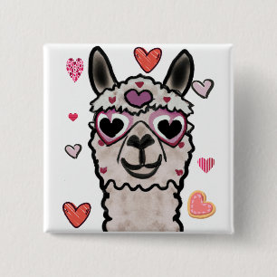 Badge Carré 5 Cm Drawn llama with heart eyes      button