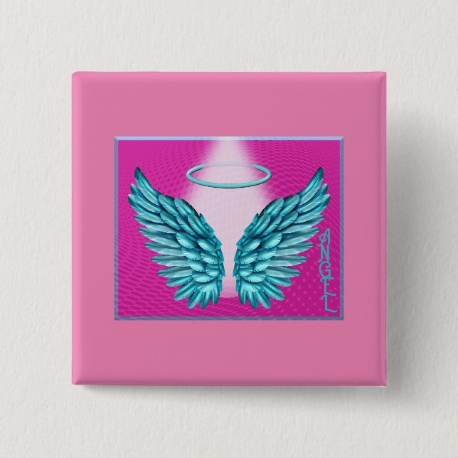 Badge Carré 5 Cm "Dreamlike Angelic Wings and Halo" (Devant)