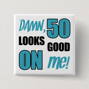 Badge Carré 5 Cm Drôle 50e anniversaire Gag cadeau