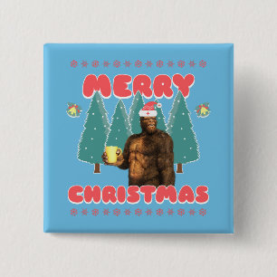 Badge Carré 5 Cm Drôle Bigfoot - Joyeux Noël