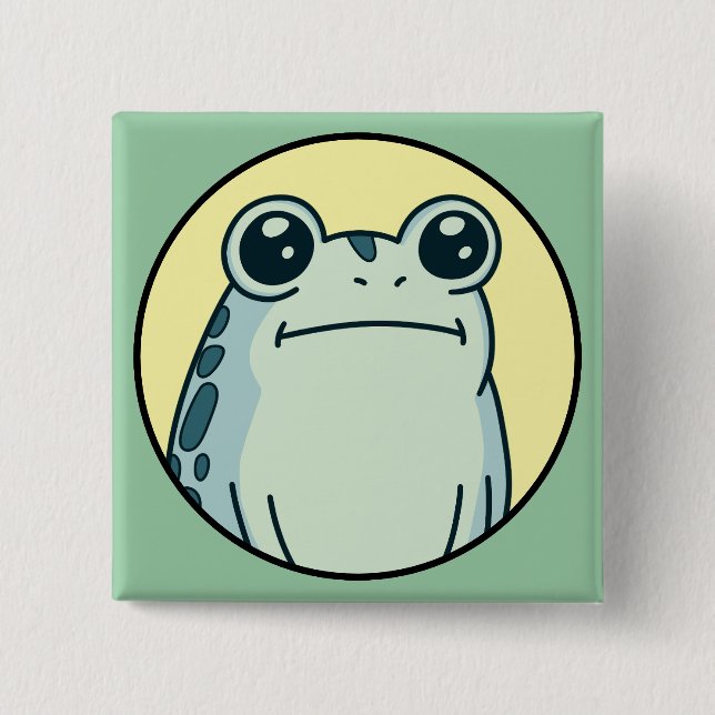 Badge Carré 5 Cm Drôle Grenouille Crapaud Impassible Vert  (Devant)