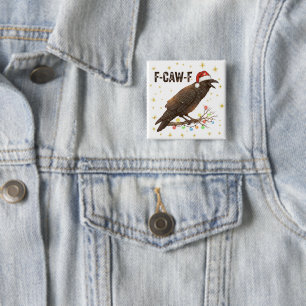 Badge Carré 5 Cm Drôle Noël Corbeau Corbeau F-CAW- F