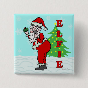 Badge Carré 5 Cm Drôle Noël Père Noël Elfie