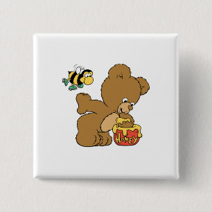 Badge Carré 5 Cm Drôle Ours Sneaking Honey