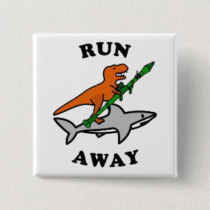 Badge Carré 5 Cm Drôle Raptor avec lanceur de fusée chevauchant un