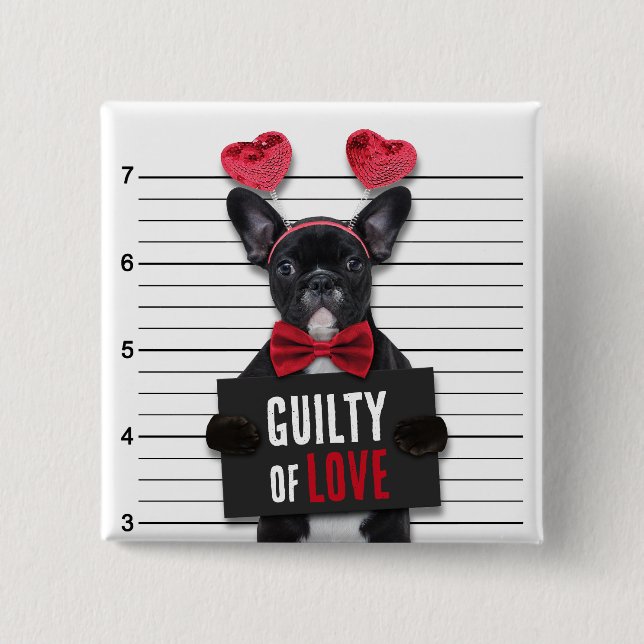 Badge Carré 5 Cm Drôle Saint Valentin Mugshot Coupable Aimer Chien (Devant)
