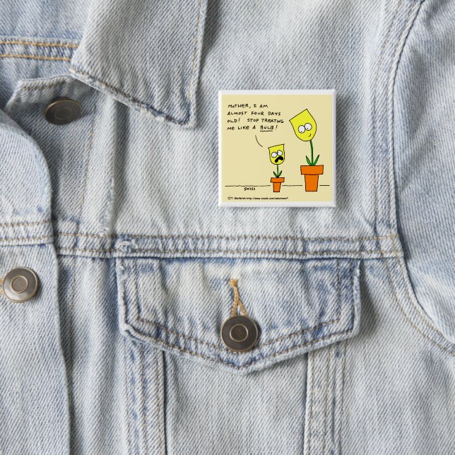 Badge Carré 5 Cm Drôle Tulipes Jaunes Parenting Humour de dessin an (En situation)
