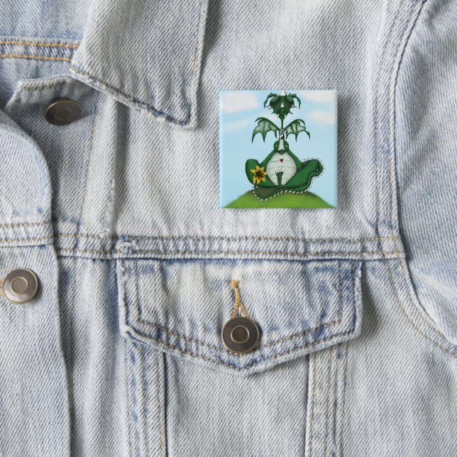 Badge Carré 5 Cm Drôle Yogi Dragon Peinture (En situation)