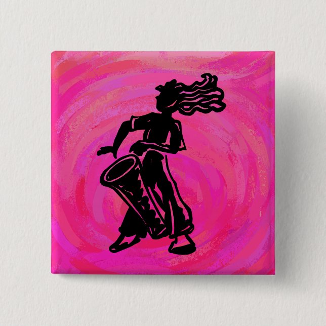 Badge Carré 5 Cm Drum Boogie Nights New York Hot Pink (Devant)