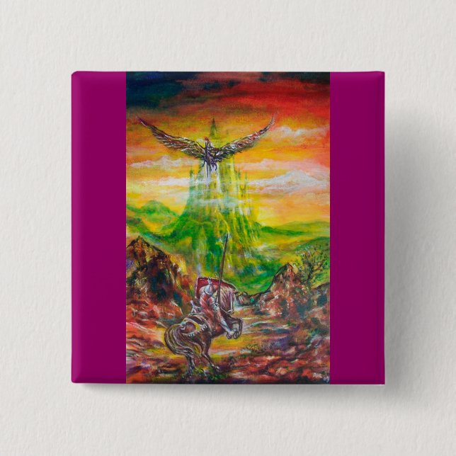 BADGE CARRÉ 5 CM DUEL MAGIQUE ENTRE BRADAMANT ET NEGROMANCER (Devant)