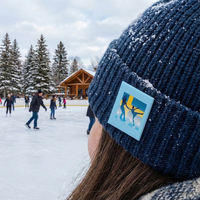Badge Carré 5 Cm Duo Suédois de Patinage sur glace Silhouette (Créateur téléchargé)