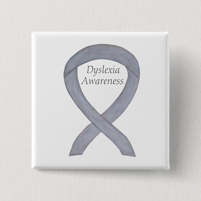 Badge Carré 5 Cm Dyslexia Silver Awareness Ribbon Custom Pin (Devant)