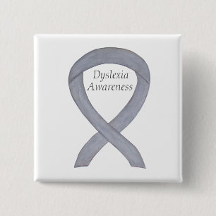 Badge Carré 5 Cm Dyslexia Silver Awareness Ribbon Custom Pin