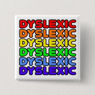 Badge Carré 5 Cm Dyslexique arc-en-ciel