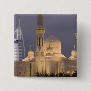 Badge Carré 5 Cm EAU, Dubaï. Mosquée au crépuscule avec Burj al Ara