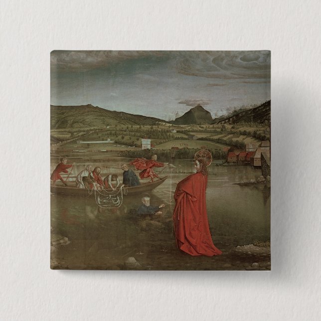 Badge Carré 5 Cm Ébauche miraculeuse des poissons (Devant)