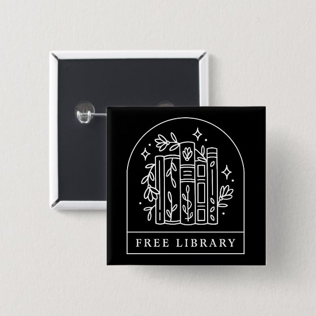 Badge Carré 5 Cm Échange de livres de bibliothèque gratuits (Devant & derrière)