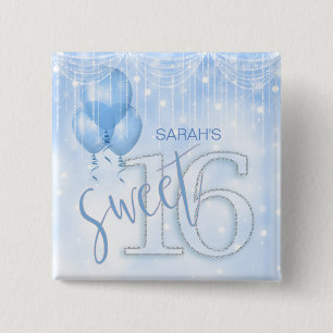 Badge Carré 5 Cm Éclairage à cordes et ballons Sweet 16 Lt. Blue ID