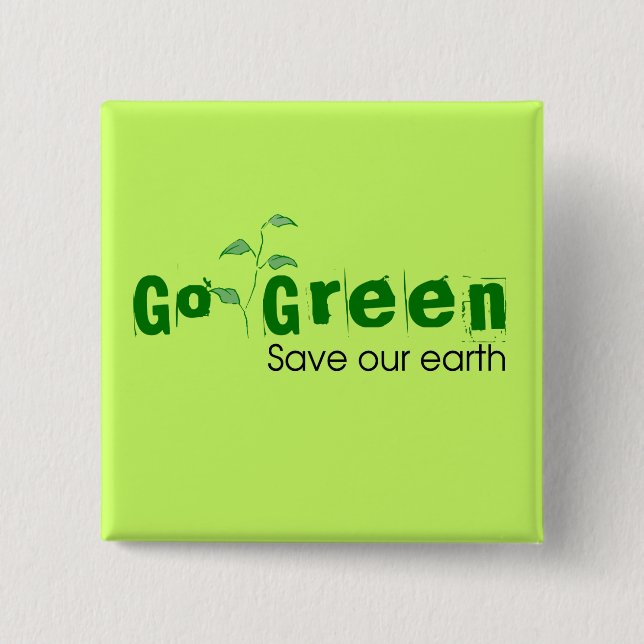 Badge Carré 5 Cm Eco-Friendly | Go Green Button (Devant)