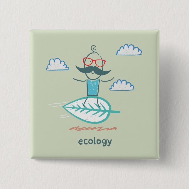 Badge Carré 5 Cm Ecology Surfer Sustainable Life Hipster (Devant)