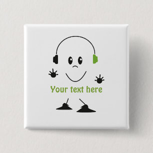 Badge Carré 5 Cm Écouter le bouton de musique