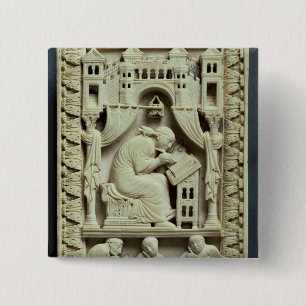 Badge Carré 5 Cm Écriture de St Gregory avec des scribes ci-dessou