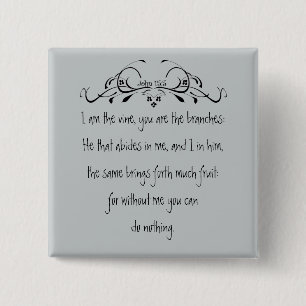 Badge Carré 5 Cm Écriture, Jean 5:15 Je suis la Vigne