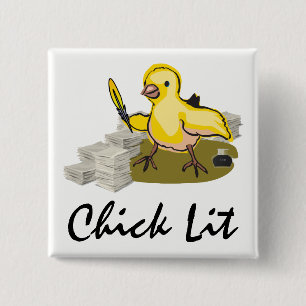 Badge Carré 5 Cm Écrivain Lit avec papier et Quill Plume