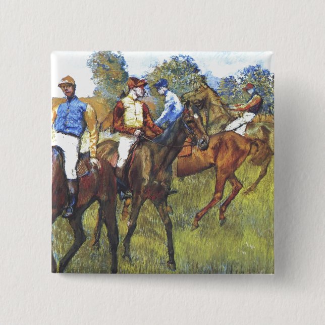 Badge Carré 5 Cm Edgar Degas - arbres Rennpferde de jockey de (Devant)