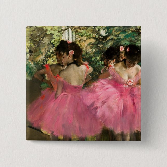 Badge Carré 5 Cm Edgar Degas - Danseurs en rose (Devant)