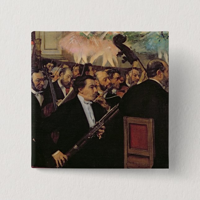 Badge Carré 5 Cm Edgar Degas | l'orchestre d'opéra, c.1870 (Devant)