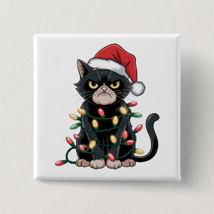 Badge Carré 5 Cm Édition Noël Chat Noir
