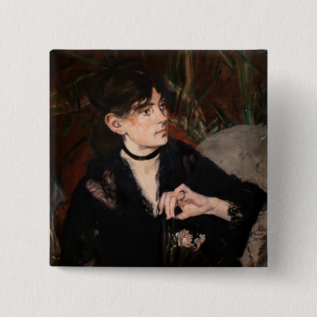 Badge Carré 5 Cm Edouard Manet - Berthe Morisot avec un ventilateur (Devant)