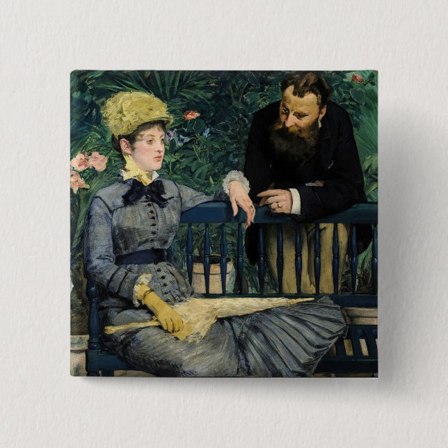 Badge Carré 5 Cm Edouard Manet - Dans la serre (Devant)