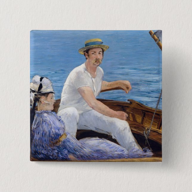 Badge Carré 5 Cm Edouard Manet - En bateau (Devant)