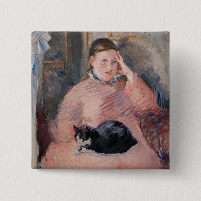Badge Carré 5 Cm Edouard Manet - Femme avec chat (Devant)