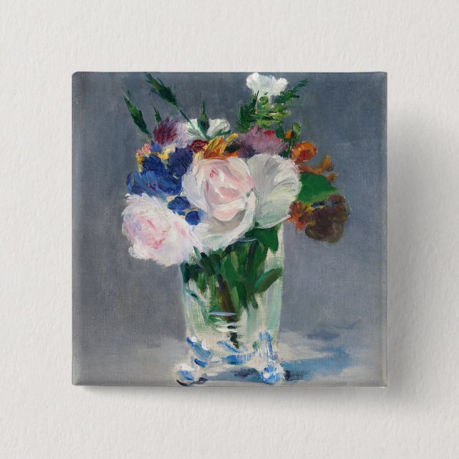 Badge Carré 5 Cm Edouard Manet - Fleurs dans un Vase de Cristal (Devant)
