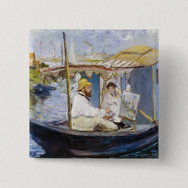 Badge Carré 5 Cm Edouard Manet - Monet dans son Studio Boat (Devant)