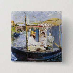 Badge Carré 5 Cm Edouard Manet - Monet dans son Studio Boat