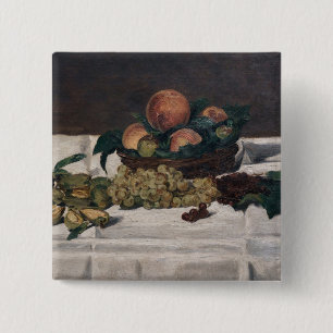 Badge Carré 5 Cm Edouard Manet - Nature morte, fruits sur une table