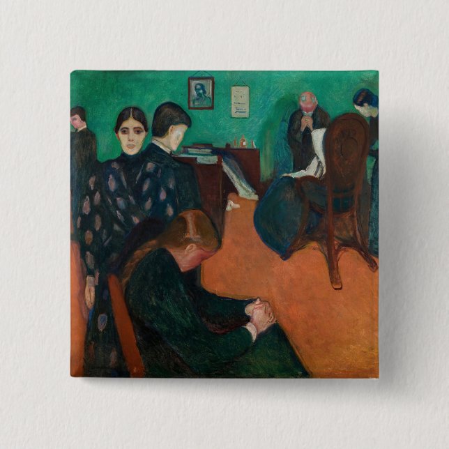 Badge Carré 5 Cm Edvard Munch - Mort dans la salle de repos v1 (Devant)