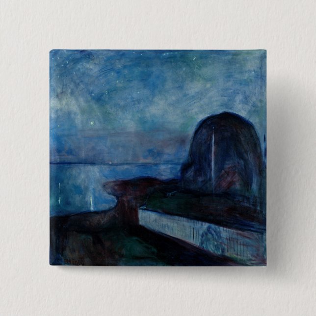 Badge Carré 5 Cm Edvard Munch - Nuit étoilée 1893 (Devant)