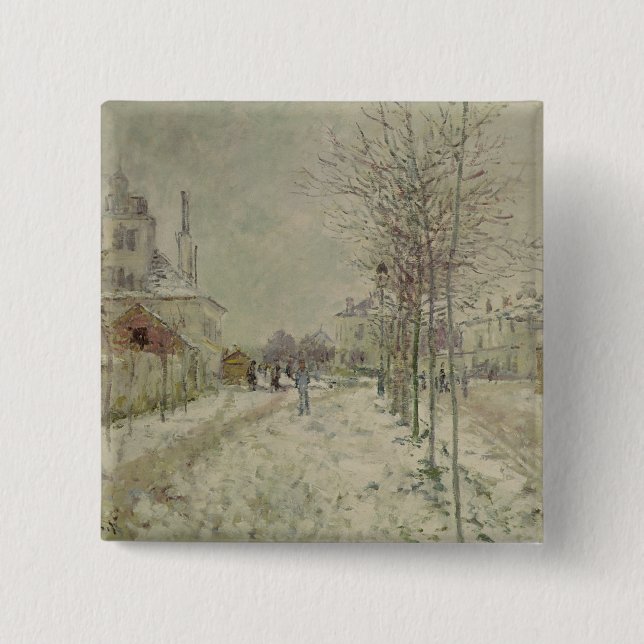 Badge Carré 5 Cm Effet de neige de Claude Monet | (Devant)