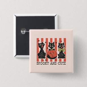 Badge Carré 5 Cm Éffrayant et mignon - Chat noir et Citrouille