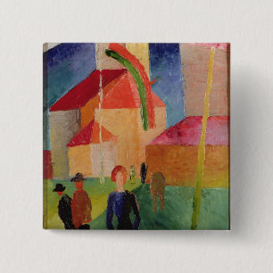 Badge Carré 5 Cm Église décorée des drapeaux