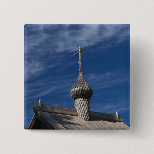 Badge Carré 5 Cm Église orthodoxe russe traditionnelle en bois